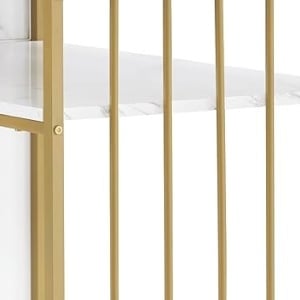 MANIAU206 - Masuta manichiura dubla, birou dublu, 200 cm, masa cosmetica pentru salon - Alb imitatie de marmura - Auriu - Img 7