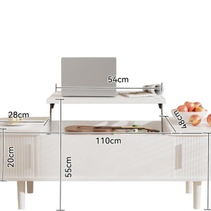Masuta de cafea Rabatabila, 110 cm, masa canapea cu Usi Glisante Riflate, Alb / Negru / Maro / Gri / Alb-Maro - MCA1 - Img 9