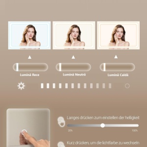 Masuta machiaj cu Oglinda HD LED si 5 Sertare pentru Cosmetice, Set Masa toaleta 108 cm, Alb, masuta cosmetica, vanity - SEA13 - Img 8