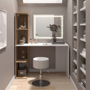 Masuta machiaj cu Oglinda LED, Set Masa toaleta 122 cm, Alb, masuta cosmetica, vanity - SEA479