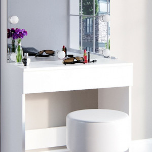 Masuta machiaj cu Oglinda LED si 1 Sertar pentru Cosmetice, Alb, masuta cosmetica, vanity - SEA262 - Img 3