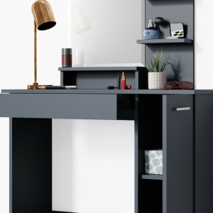 Masuta machiaj cu Oglinda LED si 1 Sertar pentru Cosmetice, Set Masa toaleta 90 cm, masuta cosmetica, vanity - SEN229 - Img 5