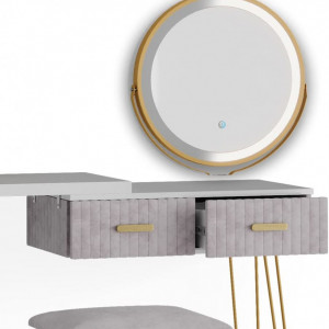 Masuta machiaj cu Oglinda LED si 2 Sertare pentru Cosmetice, Set Masa toaleta 120 cm, Alb, masuta cosmetica, vanity - SEA393 - Img 4