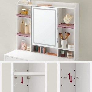 Masuta machiaj cu Oglinda LED si 2 Sertare pentru Cosmetice, Set Masa toaleta 90 cm, Alb, masuta cosmetica, vanity cu sau fara Priza, cu sau fara Scaun - SEA81 - Img 3