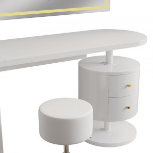 Masuta machiaj cu Oglinda LED si 2 Sertare pentru Cosmetice, Set Masa toaleta 120 cm, Alb Lucios, masuta cosmetica, vanity - SEA462 - Img 4