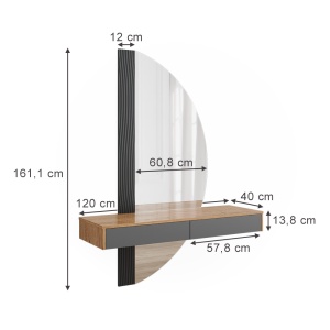 Masuta machiaj cu Oglinda LED si 2 Sertare pentru Cosmetice, Set Masa toaleta 120 cm, Gri, masuta vanity cu Riflaj, cosmetica- SEM243 - Img 6