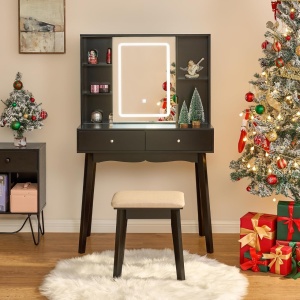 Masuta machiaj cu Oglinda LED si 2 Sertare pentru Cosmetice, Set Masa toaleta 80 cm, masuta cosmetica, vanity - SEN235