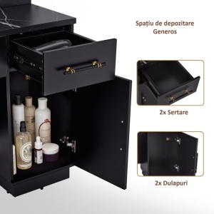 Masuta machiaj cu Oglinda LED si 2 Sertare pentru Cosmetice, Set Masa toaleta 150 cm, Negru / Maro, masuta cosmetica, vanity - SEN259 - Img 3