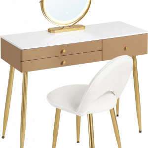 Masuta machiaj cu Oglinda LED si 3 Sertare pentru Cosmetice, Set Masa toaleta 100 cm, Alb, masuta cosmetica, vanity - SEM233 - Img 2
