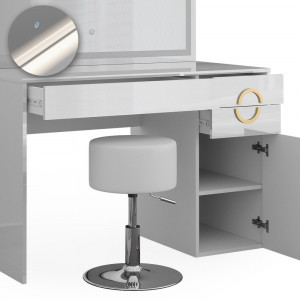 Masuta machiaj cu Oglinda LED si 3 Sertare pentru Cosmetice, Set Masa toaleta 115 cm, Alb Lucios, masuta cosmetica, vanity - SEA442 - Img 6