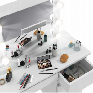 Masuta machiaj cu Oglinda LED si 4 Sertare pentru Cosmetice, Alb, masuta cosmetica, vanity - SEA512 - Img 2