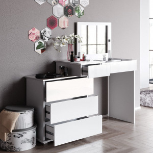 Masuta machiaj cu Oglinda LED si 4 Sertare pentru Cosmetice, Set Masa toaleta 117 cm, Alb, masuta cosmetica, vanity - SEA389 - Img 3