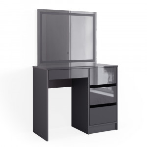 Masuta machiaj cu Oglinda LED si 4 Sertare pentru Cosmetice, Set Masa toaleta 90 cm, Gri, masuta cosmetica, vanity - SEG222 - Img 2