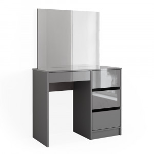Masuta machiaj cu Oglinda LED si 4 Sertare pentru Cosmetice, Set Masa toaleta 90 cm, Gri, masuta cosmetica, vanity - SEG223 - Img 8