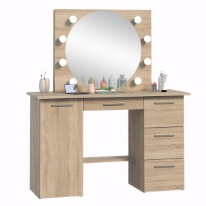 Masuta machiaj cu Oglinda LED si 4 Sertare pentru Cosmetice, Set Masa toaleta 120 cm, masuta cosmetica, vanity - SEM513 - Img 4