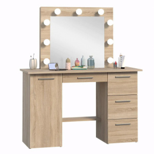 Masuta machiaj cu Oglinda LED si 4 Sertare pentru Cosmetice, Set Masa toaleta 120 cm, masuta cosmetica, vanity - SEM515 - Img 4