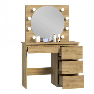 Masuta machiaj cu Oglinda LED si 4 Sertare pentru Cosmetice, Set Masa toaleta 94 cm, Stejar, masuta cosmetica, vanity - SEM524 - Img 3