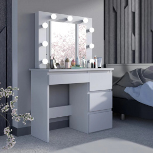 Masuta machiaj cu Oglinda LED si 4 Sertare pentru Cosmetice, Set Masa toaleta 94 cm, Alb, masuta cosmetica, vanity - SEA548 - Img 7