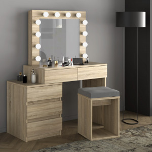 Masuta machiaj cu Oglinda LED si 5 Sertare pentru Cosmetice, Set Masa toaleta 112 cm, masuta cosmetica, vanity - SEM509