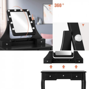 Masuta machiaj cu Oglinda LED si 5 Sertare pentru Cosmetice, Set Masa toaleta 80 cm, masuta cosmetica, vanity - SEN236 - Img 3