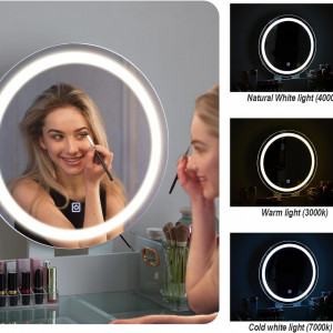Masuta machiaj cu Oglinda LED si 5 Sertare pentru Cosmetice, Set Masa toaleta 116 cm, Alb, masuta cosmetica, vanity - SEA419 - Img 2