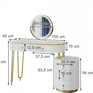 Masuta machiaj cu Oglinda LED si 5 Sertare pentru Cosmetice, Set Masa toaleta 100 cm, Alb, masuta cosmetica, vanity - SEA422 - Img 6