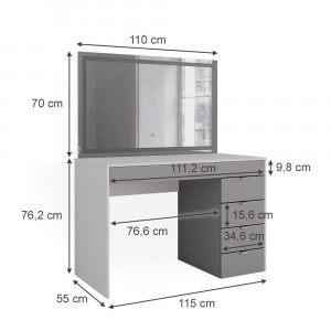 Masuta machiaj cu Oglinda LED si 5 Sertare pentru Cosmetice, Set Masa toaleta 115 cm, Alb, masuta cosmetica, vanity - SEA447 - Img 5