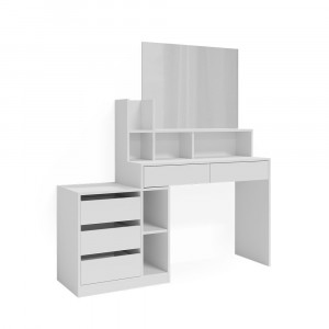 Masuta machiaj cu Oglinda LED si 5 Sertare pentru Cosmetice, Set Masa toaleta 140 cm, Alb, masuta cosmetica, vanity - SEA453 - Img 7