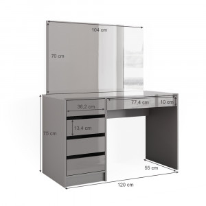 Masuta machiaj cu Oglinda LED si 5 Sertare pentru Cosmetice, Set Masa toaleta 120 cm, Gri, masuta cosmetica, vanity - SEG219 - Img 2