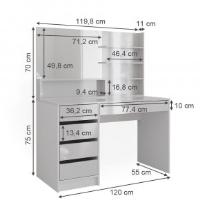 Masuta machiaj cu Oglinda LED si 5 Sertare pentru Cosmetice, Set Masa toaleta 120 cm, Alb Lucios, masuta cosmetica, vanity - SEA465 - Img 2