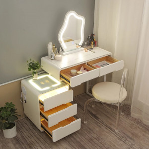 Masuta machiaj cu Oglinda LED si 5 Sertare pentru Cosmetice, Set Masa toaleta 110 cm, Alb, masuta cosmetica, vanity - SEA98 - Img 7