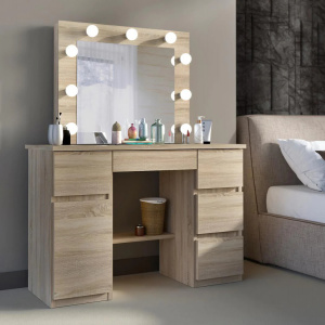 Masuta machiaj cu Oglinda LED si 5 Sertare pentru Cosmetice, Set Masa toaleta 120 cm, masuta cosmetica, vanity - SEM521