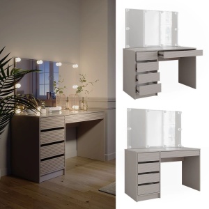 Masuta machiaj cu Oglinda LED si 5 Sertare pentru Cosmetice, Set Masa toaleta 120 cm, masuta cosmetica, vanity - SEC213 - Img 3