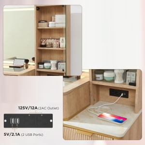 Masuta machiaj cu Oglinda LED si 5 Sertare pentru Cosmetice, Set Masa toaleta 122 cm, Alb, Antracit sau Culoarea Stejar, masuta cosmetica cu Riflaj, vanity - SEM21 - Img 3