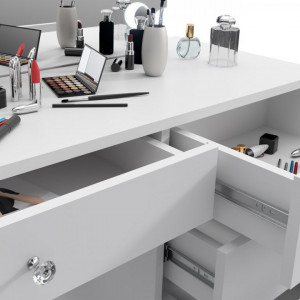 Masuta machiaj cu Oglinda LED si 5 Sertare pentru Cosmetice, Set Masa toaleta 110 cm, Alb, masuta cosmetica, vanity - SEA533 - Img 5