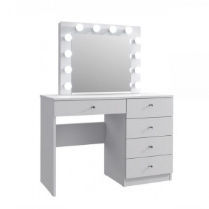 Masuta machiaj cu Oglinda LED si 5 Sertare pentru Cosmetice, Set Masa toaleta 110 cm, Alb, masuta cosmetica, vanity - SEA534 - Img 6