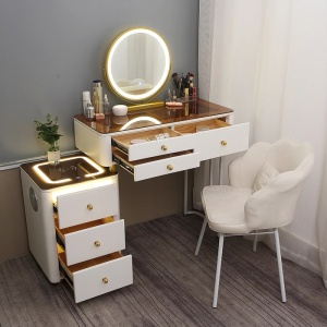 Masuta machiaj cu Oglinda LED si 6 Sertare pentru Cosmetice, Set Masa toaleta 120 cm, Alb, masuta cosmetica, vanity - SEA163 - Img 7