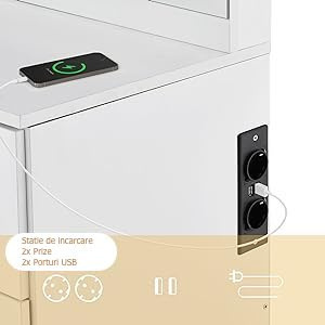 Masuta machiaj cu Oglinda LED si 7 Sertare pentru Cosmetice, Set Masa toaleta 117 cm, Alb, masuta cosmetica, vanity - SEA475 - Img 8
