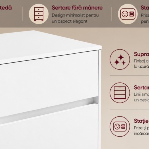 Masuta machiaj pentru Colt cu Oglinda LED si 8 Sertare pentru Cosmetice, Set Masa toaleta Alba, masuta cosmetica, vanity cu Priza si USB - SEA16 - Img 8