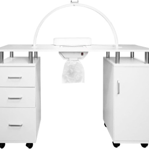 Masuta manichiura, 120 cm, masa cosmetica cu Aspirator incorporat, pernita - Alb - MANIA5 - Img 5