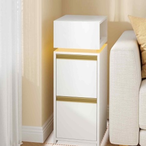 NOA201 - Set 2 Noptiere, 24 cm, foarte inguste, LED - Alb - Auriu - Img 9
