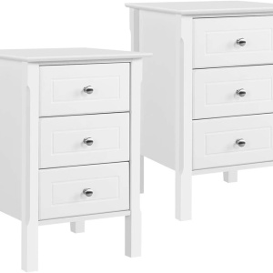 NOA247 - Set 2x Noptiere albe 40 cm, cu 3 sertare - Alb sau Negru - Img 5