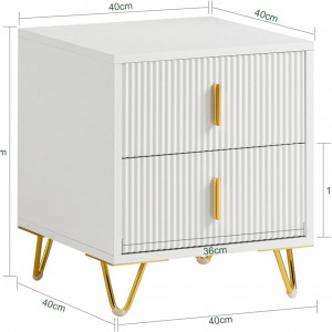 NOA29 - Set 2x Noptiere albe 40x40x47 cm, riflaje, cu sau fara Priza, cu 2 sertare, dormitor - Alb-Auriu - Img 6
