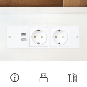 NOA48 - Set 2x Noptiere albe 38x28x66 cm, cu 2 sertare, priza, USB, dormitor - Alb-Auriu - Img 6
