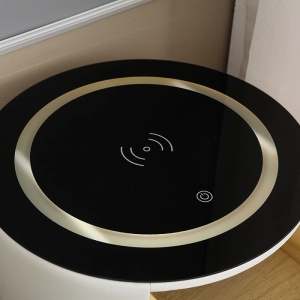 NOA75 - Set 2x Noptiere 45 cm, cu 3 sertare, LED, Incarcare Wireless, Inchidere Amprenta, Sticla Securizata, dormitor - Alb - Img 3