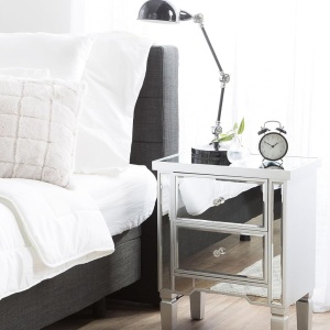 NOOG512 - Noptiera oglinda 49 cm, cu 2 sertare, dormitor - Oglinda - Argintiu