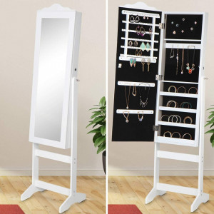 OGA10 - Oglinda caseta de bijuterii, dulap, dulapior cu picioare dormitor, dressing - Alb