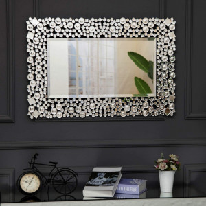 OGG7 - Oglinda 90x60 cm, pentru perete ornamentala dormitor, living - Argintie
