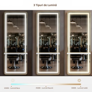 OGPR202 - Oglinda 65 x 177 cm, pentru perete, salon, coafor - Auriu / Alb / Negru - Img 6