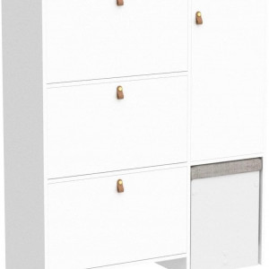 PANA18 - Pantofar 95 cm, 3 compartimente si un dulap, pantofare, depozitare pantofi, mobilier hol cu taburet- Alb - Img 5